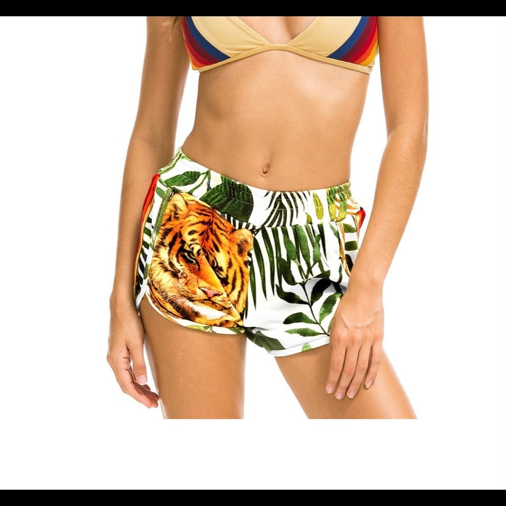 Authentic Aviator Nation velour velvet tiger design white short